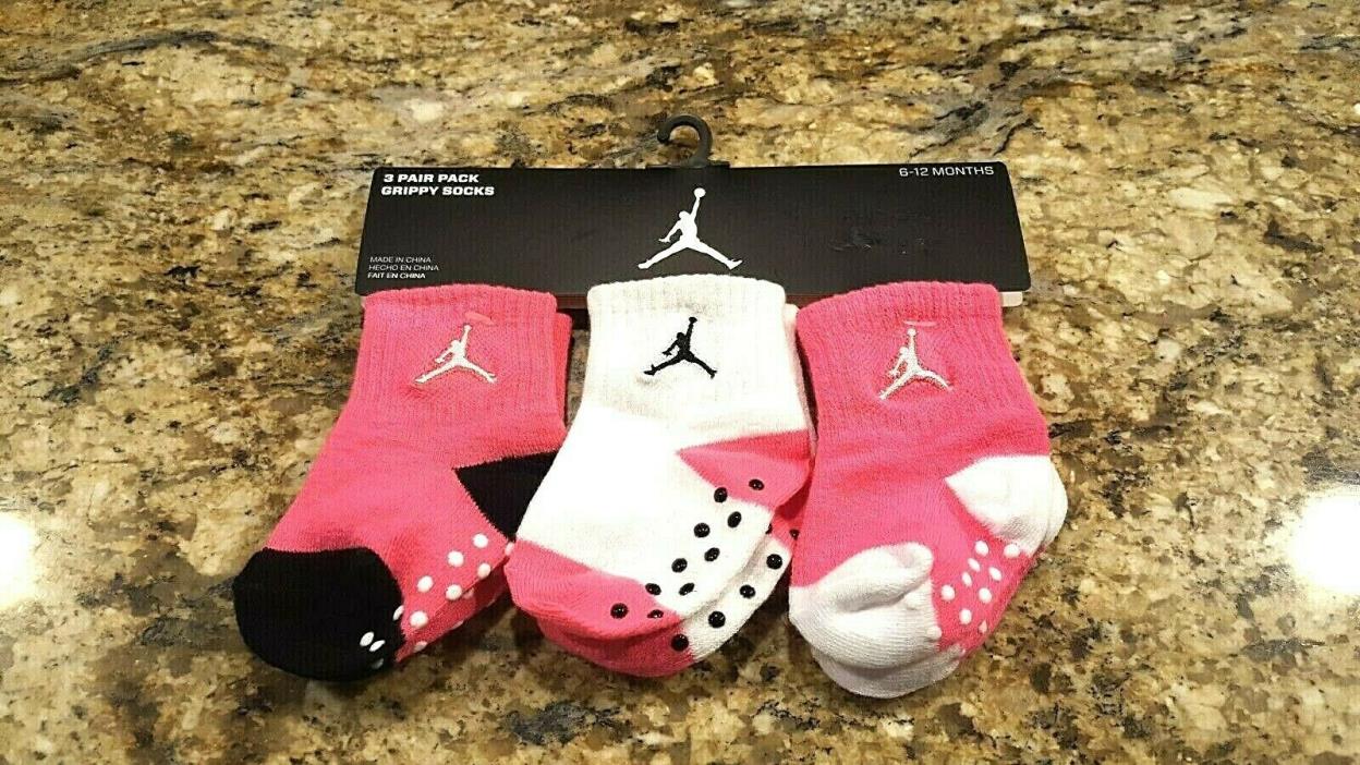 3 Pair Baby Jordan Grippy Socks - Size 12 - 24 Months Brand New Cute!