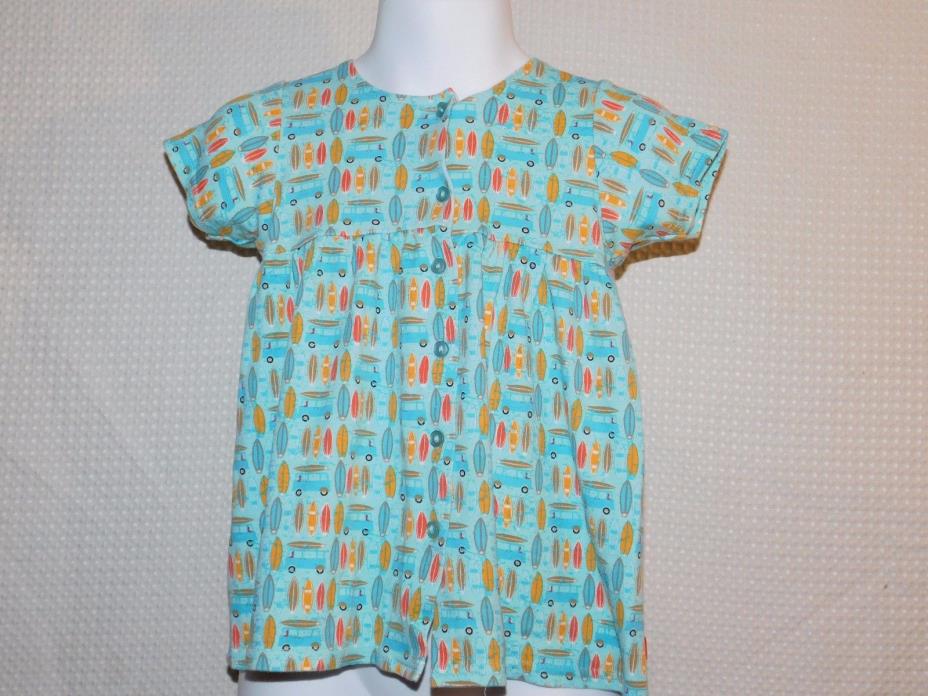 ZUTANO Baby Infant Surf Board Beach blue print button front shirt sz 12 mos EUC