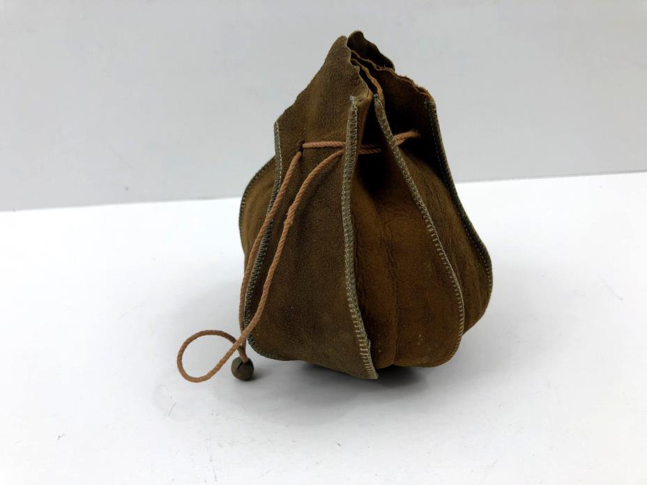 Vintage 8 Panel Suede Leather Drawstring Pouch for Money Marbles Dice