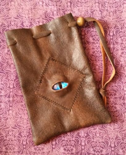 deluxe leather dice coin bag pouch medieval renaissance drawstring Stitched Eye