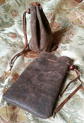 deluxe leather dice coin bag pouch medieval renaissance brown drawstring