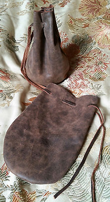 leather dice coin bag pouch medieval renaissance brown drawstring