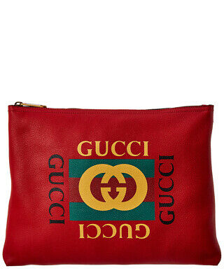 Gucci Womens  Logo Print Medium Leather Pouch, Red