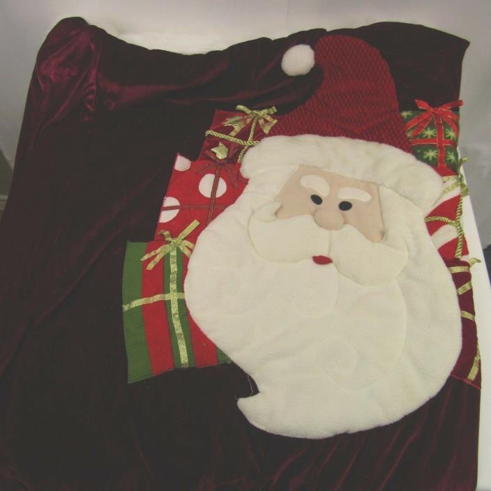Christmas Santa Gift Bag Dark Red Velour White Faux Fur Large Claus Presents