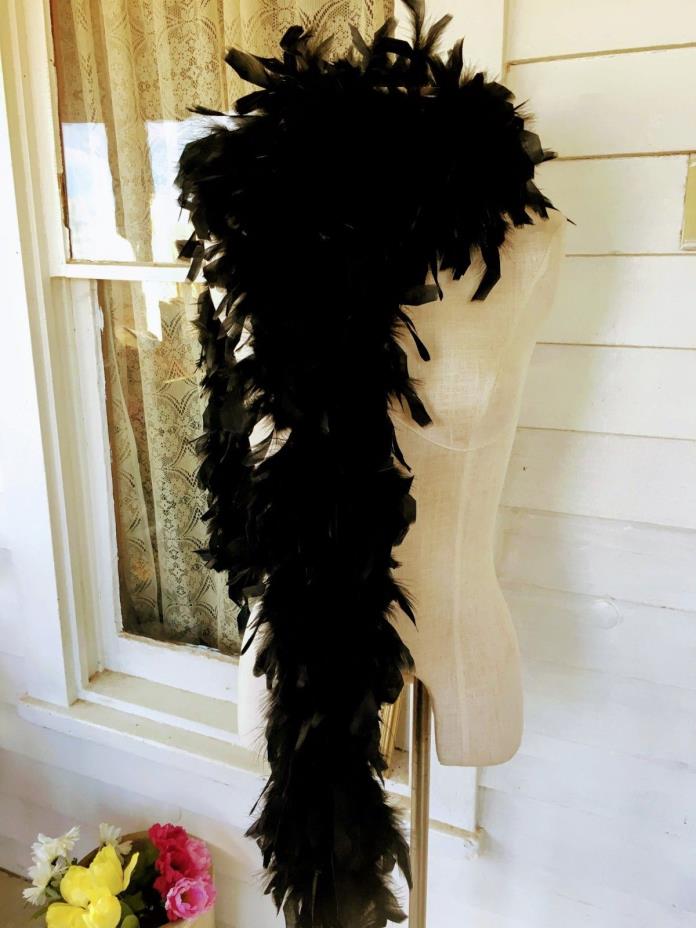 Vintage Black Feather Boa 6ft Long Fluffy excellent Clean condition