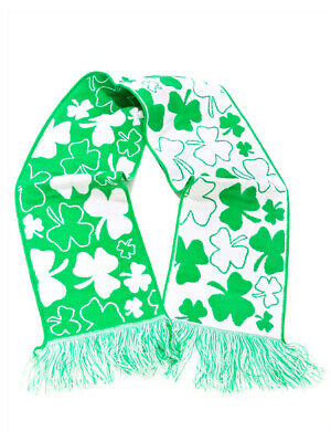 St. Patrick's Day Green and White Irish Shamrock Acrylic Winter Scarf