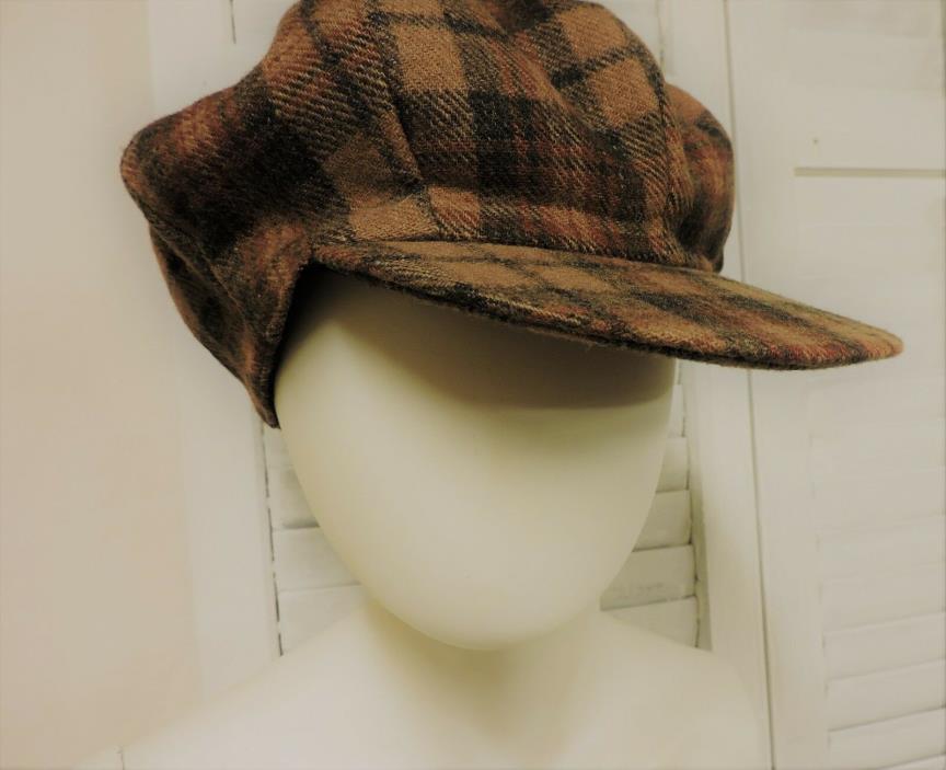 Newsboy Cabbie Brown Plaid Hat Wool Blend Lined Cap