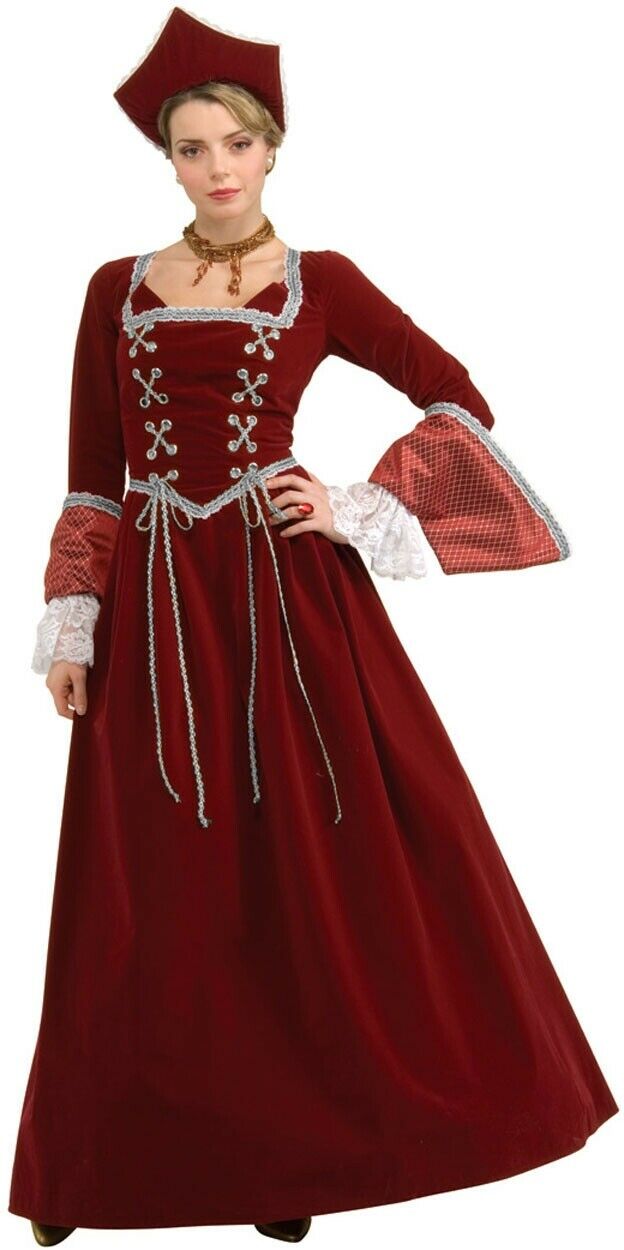 Renaissance Faire Maiden Burgundy Velveteen Dress Lace Cuffs & Tudor Hat