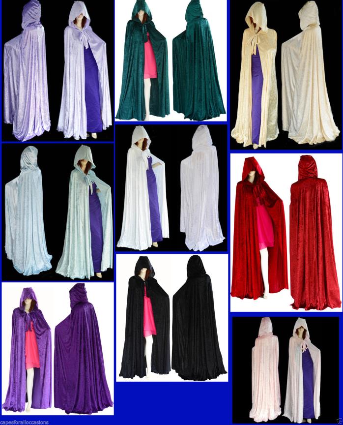 HALLOWEEN BLACK VELVET UN-LINED GOTHIC CLOAK CAPE HOODED WICCA MEDIEVAL LARP SCA