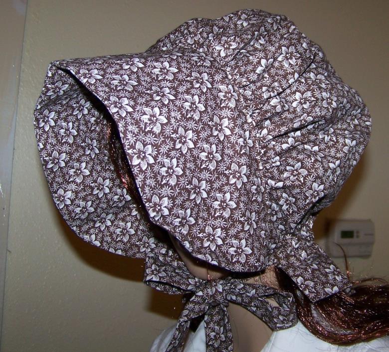 LADIES WOMENS BONNET COSTUME,THEATER,CIVIL WAR, COTTON dk brown  floral # 194