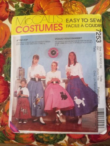 McCalls #7253 GIRLS 7-15 POODLE SKIRT Halloween Costume #7253 Uncut 1994