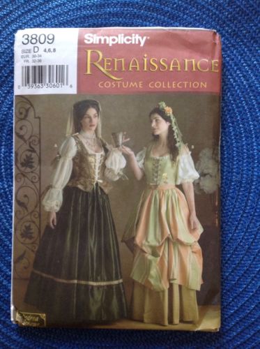 Simplicity 3809 Renaissance Costume Pattern Misses Gown Size 4 6 8 NIP