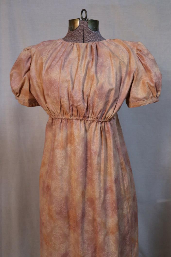 Regency Jane Austen Era Ladies Day Dress Pink Printed 100% Cotton Gown