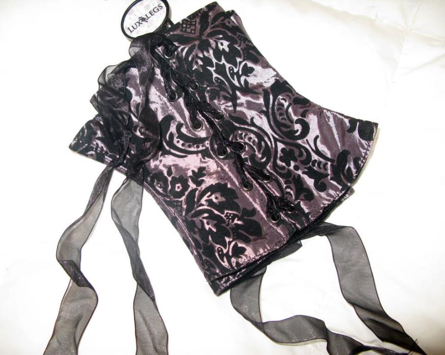 NEW Lace-up Lavender Satin & Black Velvet Victorian Spats by Lux Legs M-L