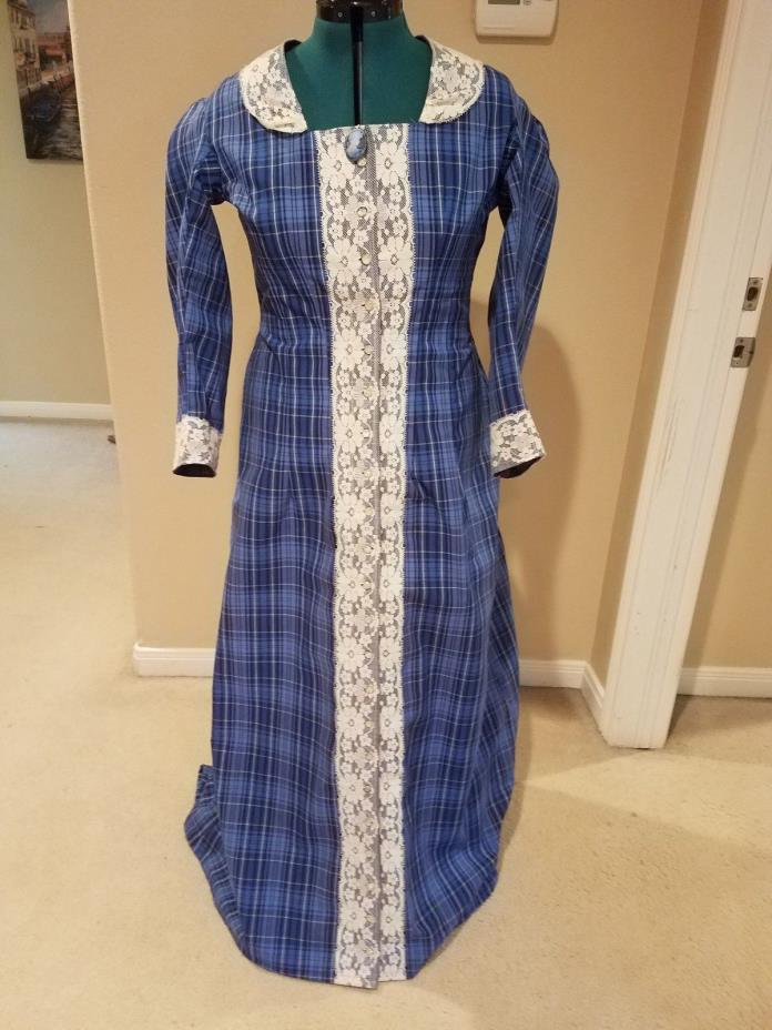 SALE!!!!!Victorian bustle dress tea gown in blue plaid
