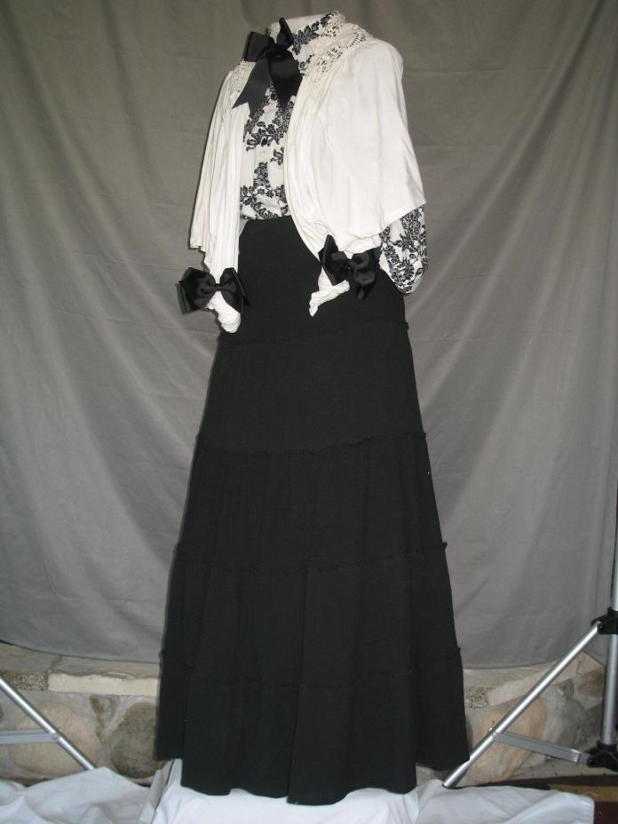 Victorian Dress Edwardian Civil War Style Walking Suit Black & White