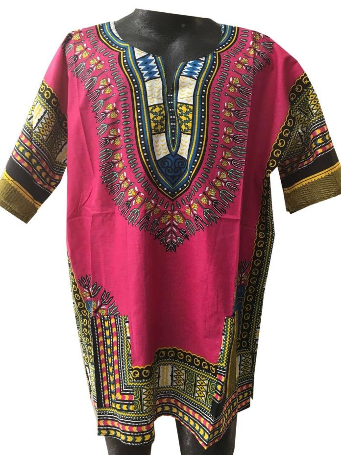 Dashiki Men Pink Shirt African Hippie Vintage Women Top Haute Tribal Blouse USA