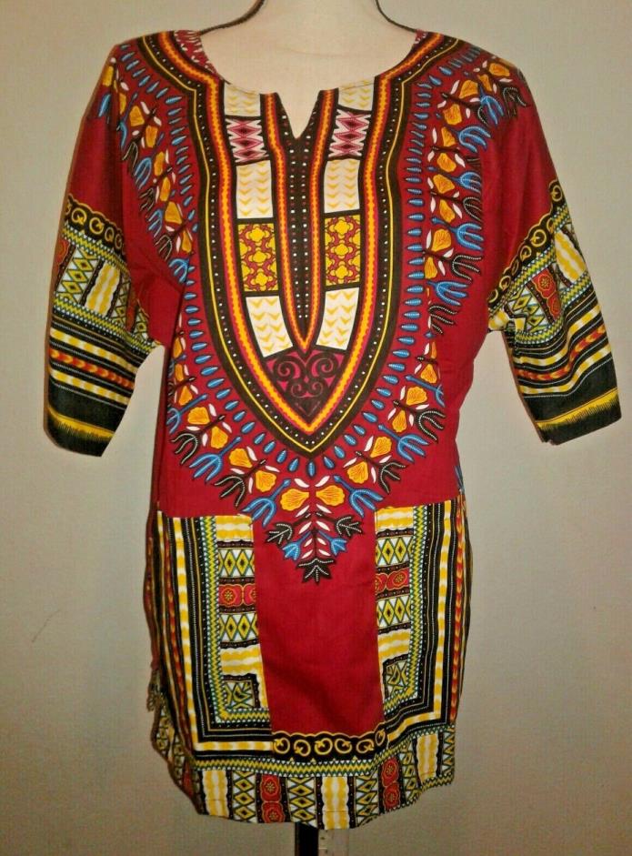 Maroon Burgundy African Dashiki Shirt, Adult Size M, Unisex