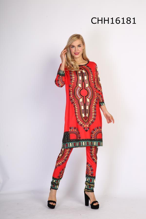 Woman's Fashion African Dashiki Print Long Sleeve Pant Suit