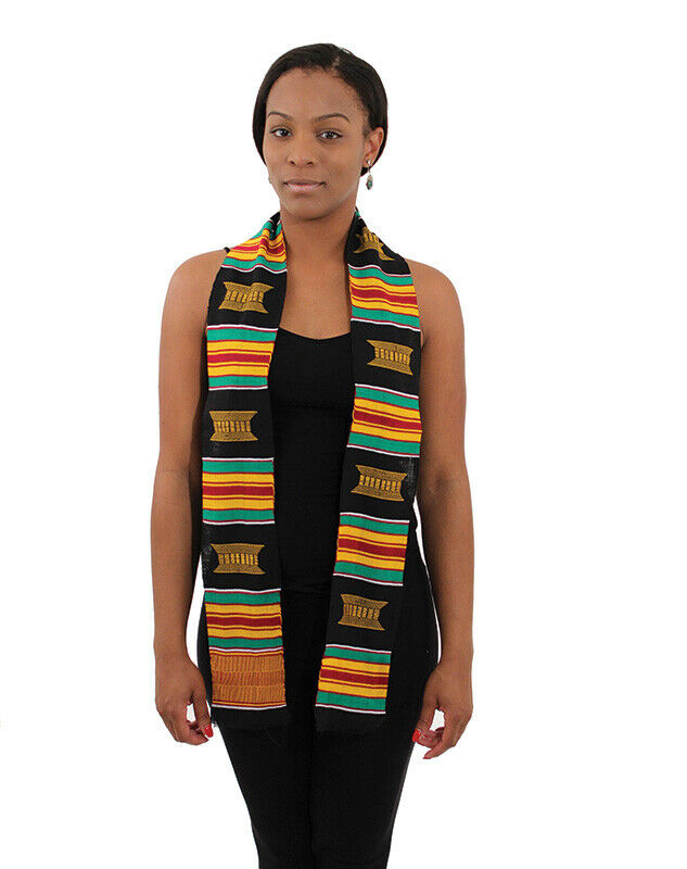 African Hand Woven Kente Cotton Sash Scarf Made in Ghana. Size  88