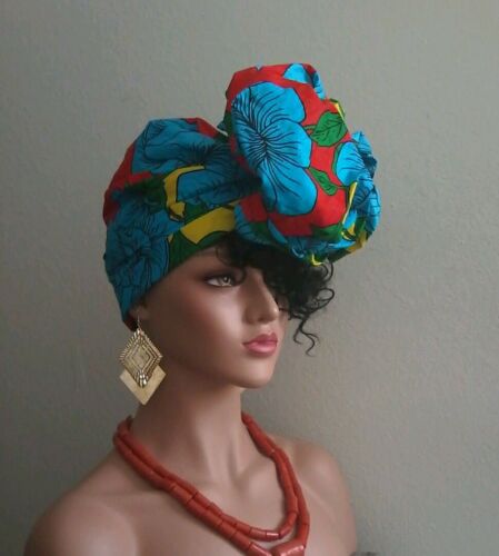 African Head Wrap Scarf Gele. Stylish Headwear Made Of Ankara Brown Fabric