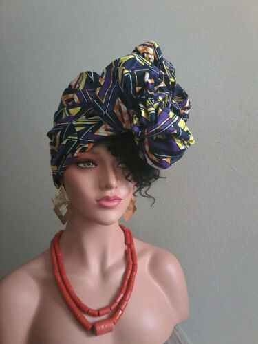 African Print Ankara Head wrap, Tie, scarf, Multicolor, 100% Cotton.