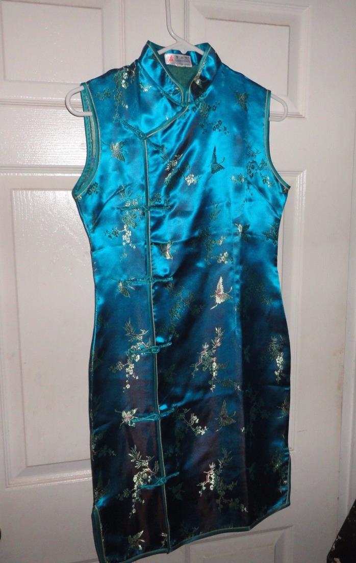 CHINESE SILK DRESS CHEONG~SAM QIPAO Marine Blue Green LARGE