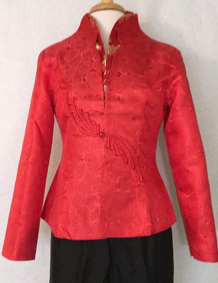 Chinese Women Fashion Cheongsam Style Jacket Coat Red ith Floral Print