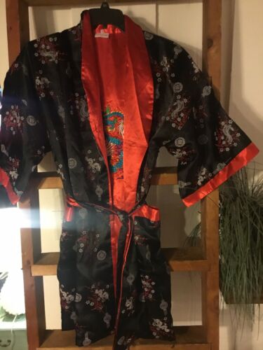 Vintage Sensation Sz M Authentic Kimono Black Red Dragon Reversible Euc
