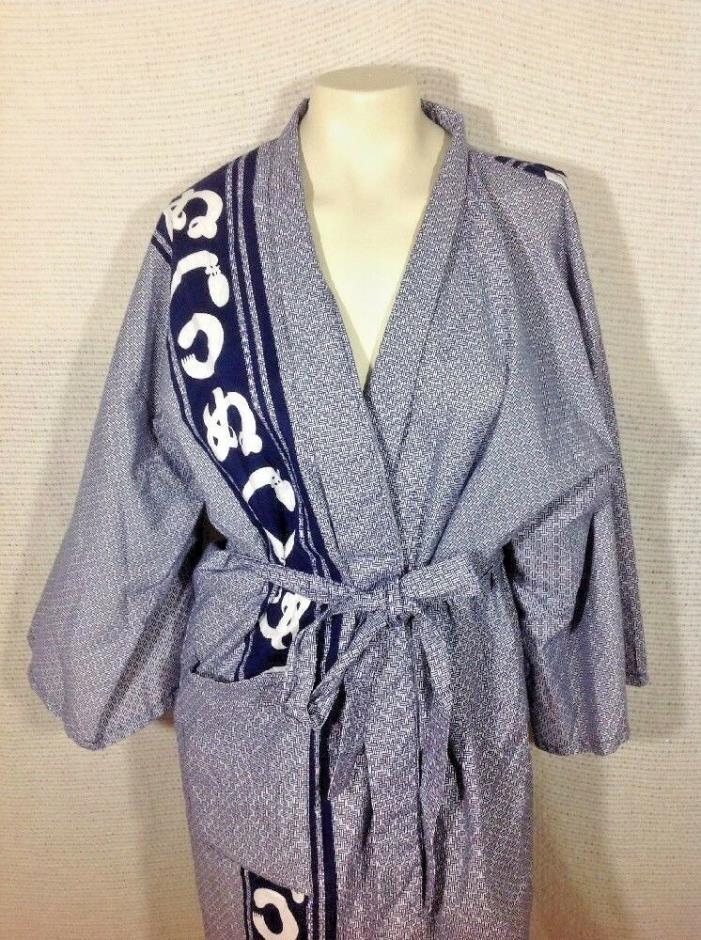 Unisex Kimono Robe Made Japan Navy Blue White One Size