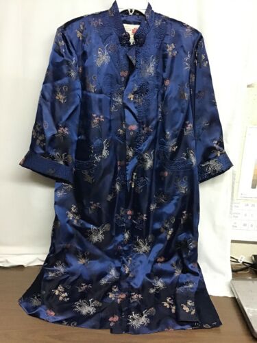 Vintage Blue Multi-color Oriental Kimono Robe PEONY BRAND SHANGHAI CHINA