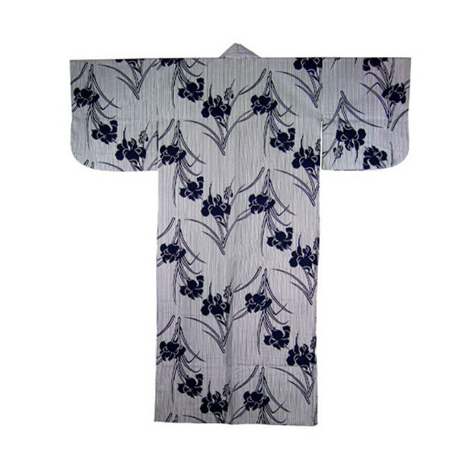 Japanese Robe Yukata Kimono Women's Indigo Blue Iris Design 58