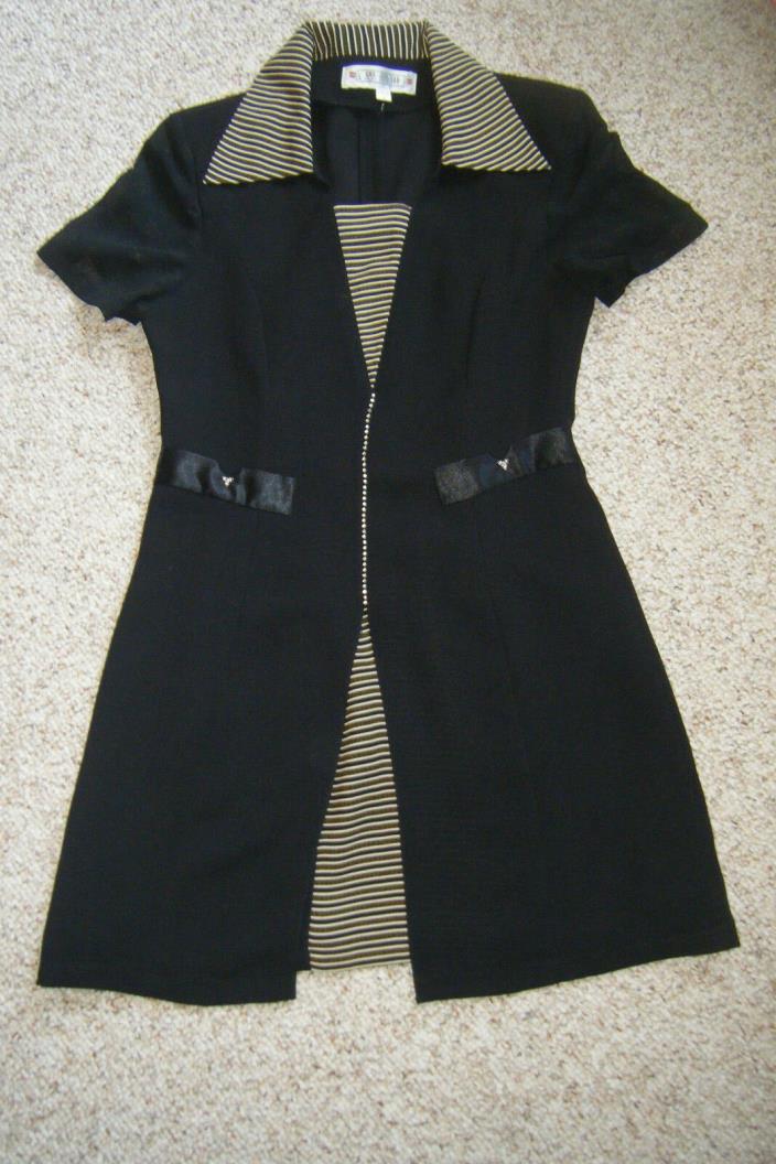 CHINESE? Label Women's Sheer Black Dress Gold Stripes JEWELED sz large