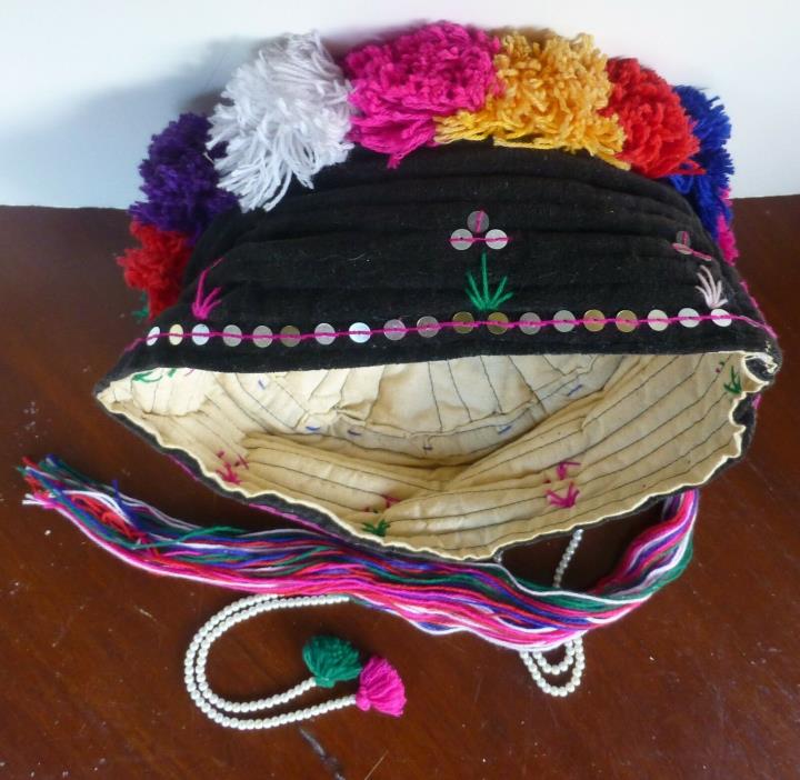 Palung-Burmese Traditional Hat worn by Married Women (with White Beads)