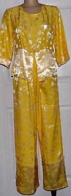 Oriental Silk Outfit Womens Asian Pants Set Size XL Lemon Yellow Pant Set NWOT