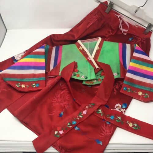 *Vintage Korean Hanbok Traditional Dress Costume 2 piece child size S Red floral