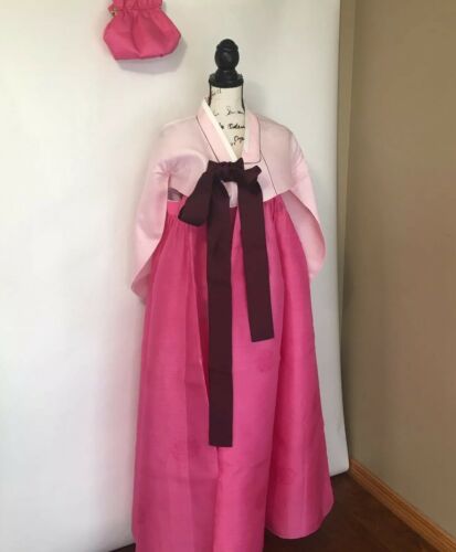 *Vintage Korean Hanbok Traditional Women's Dress Costume Adult L Pink 3 pc Purse