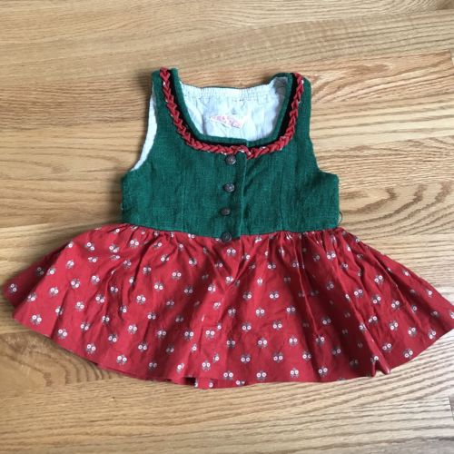 Vintage Baby Girls Toddler Size 92 Germany Dirndl Oktoberfest Dress Floral Green
