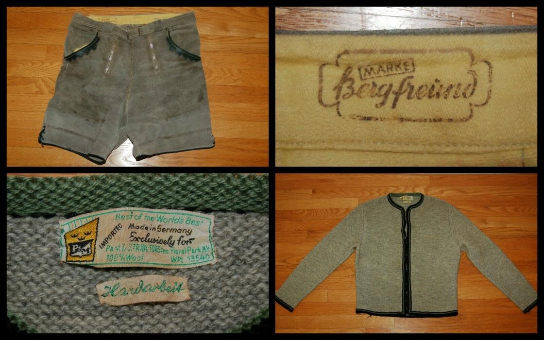 Men's LEDERHOSEN Leather Shorts (44) & Bavarian Alpine Sweater (L)