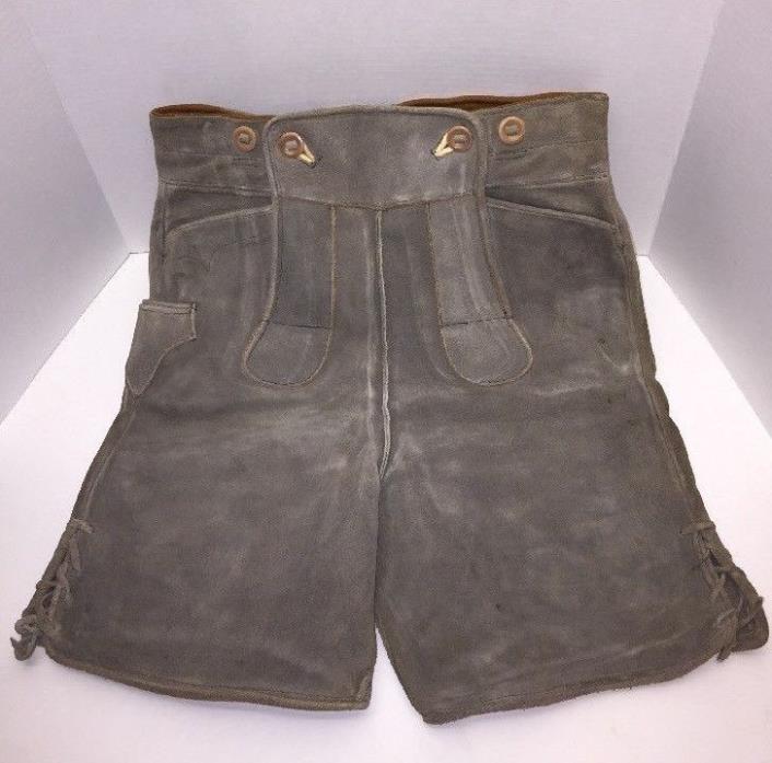 Vintage Lederhosen Octoberfest Germany Gray Suede Leather German Bavarian