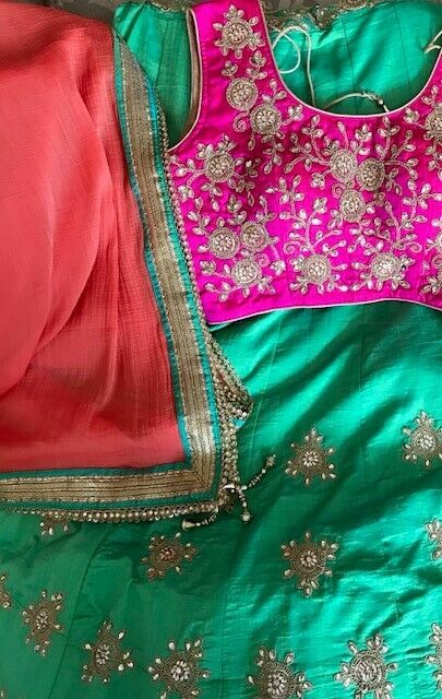 Green & Pink Elegant Lengha Choli Indian Party Wear, Excellent condition.