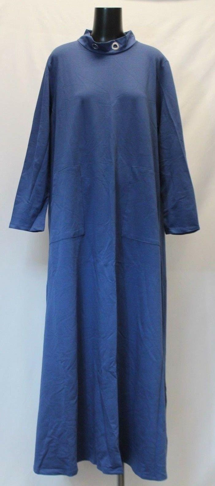 Refka Womens Polo Neck Unlined Tesettur Elbise Dress SI4 Indigo Blue Size 14 NWT