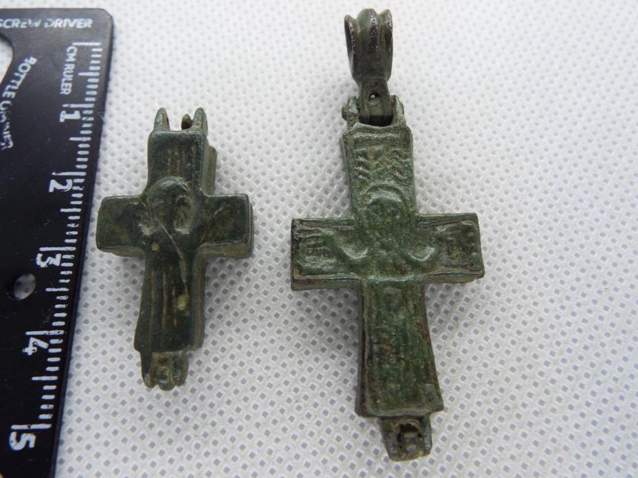 A-7.8 - 2pcs Christian Byzantine Reliquary Cross Crucifix circa 1000 - 1200AD