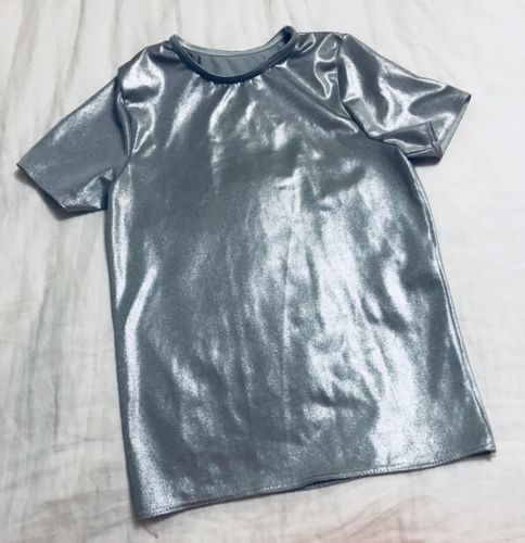 Weissman Dance Boys Tap Lyrical Jazz Silver Short Sleeve Shirt Size Medium Child