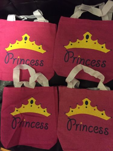 4 Pink Canvas Princess Tote Bags goody bags