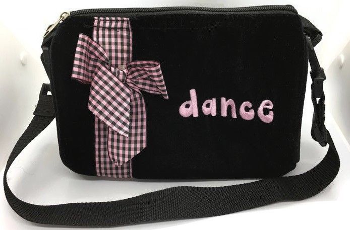 Dance Duffle Bag Girls Black Velvet Ribbon Plaids Tote Bag Adjustable Strap