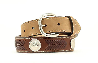 Nocona Medium Brown Leather Boys Arrow Stitch Belt