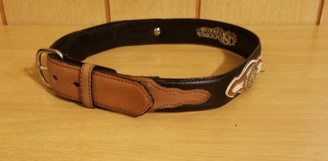 Nocona Concho belt Genuine Leather Black/Brown Western Cowboy Belt Sz 24