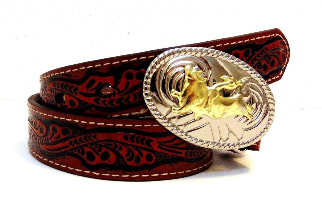 Nocona Western Boy's Belt Kid's Bull Rider Brown N4410402-24 Genuine Leather