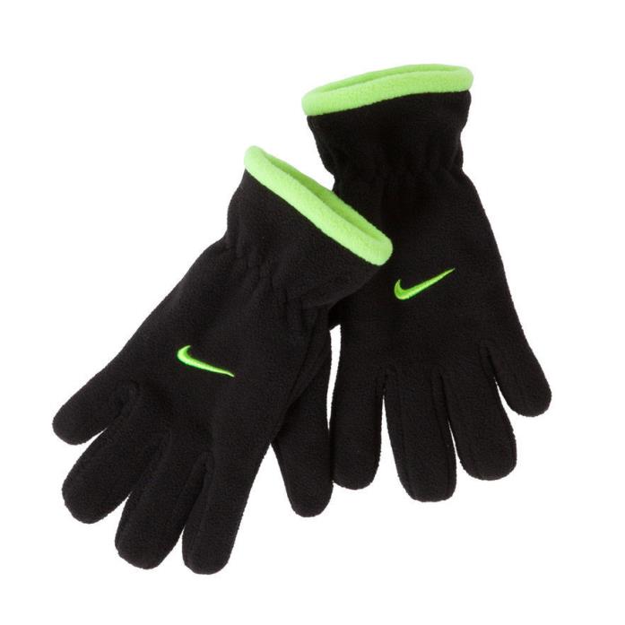 NIKE Black with Volt Fleece Gloves NWT Fit Youth Sizes 8-20 FREE SHIPPING